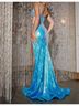 Jovani Print Blue High Slit Sequin Gown Size 2 - photo 4
