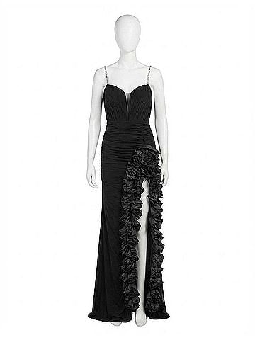Jovani Ruffled Slit Beaded Gown (view 1)
