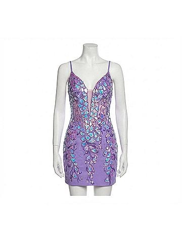 Jovani Lace-Up Back Embellished Mini Dress (view 1)