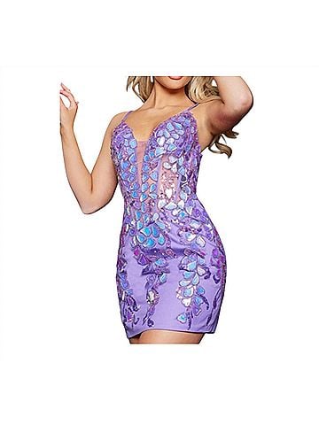 Jovani Lace-Up Back Embellished Mini Dress (view 2)
