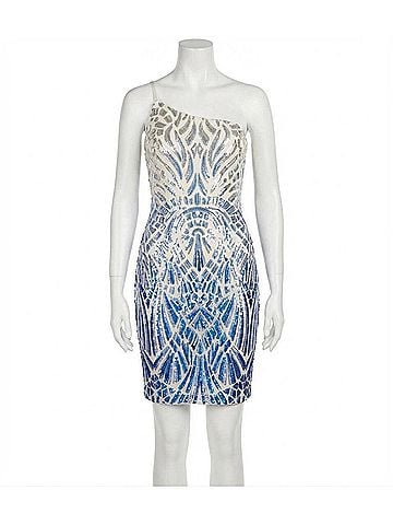 Jovani Asymmetric Neck Sleeveless Fitted Short Dress (view 1)