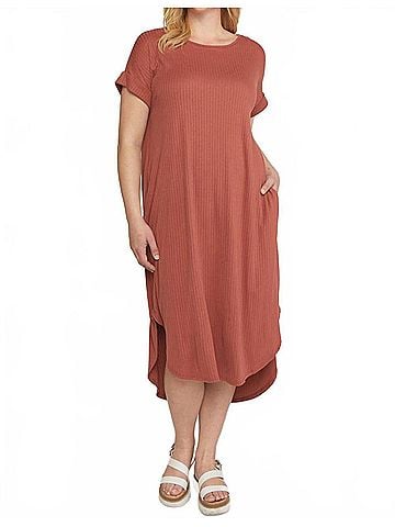 Entro Ribbed Pocket Midi Dress (view 2)