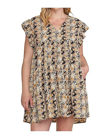 Entro Floral Ruffle V-Neck Dress (view 2)