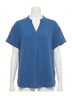 Entro Solid Blue Textured Placket Top Size S - photo 1