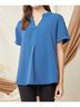 Entro Solid Blue Textured Placket Top Size S - photo 2