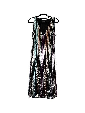 Halogen X Atlantic-Pacific Atlantic Pacific Black Rainbow sequin dress with colorful stripes Cocktail Dress (view 1)
