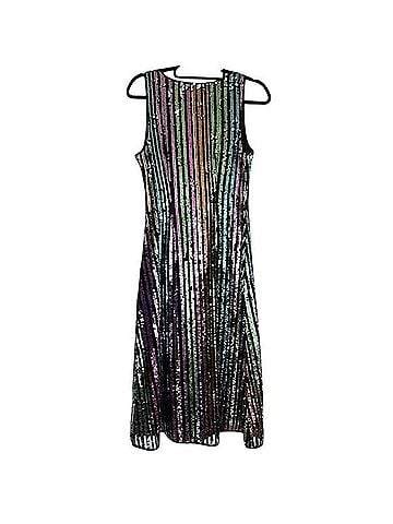 Halogen X Atlantic-Pacific Atlantic Pacific Black Rainbow sequin dress with colorful stripes Cocktail Dress (view 2)