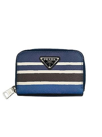 Prada PRADA Triangle Wallet/Coin Case 2MM003 Blue Black White SAFFIANO BAIADE Men's Women's (view 1)