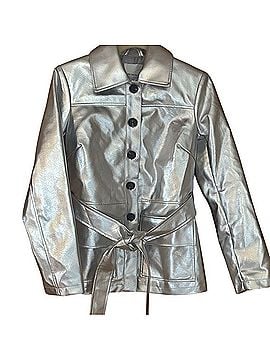 Avec Les Filles Shimmering Silver Leather Jacket Jacket (view 1)