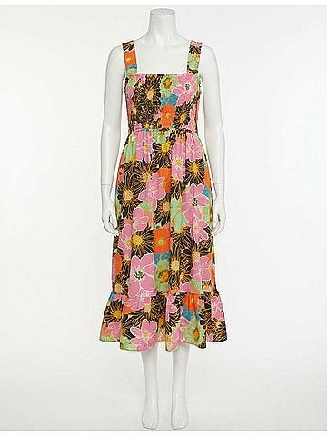 Entro Floral Smocked Midi Dress (view 1)