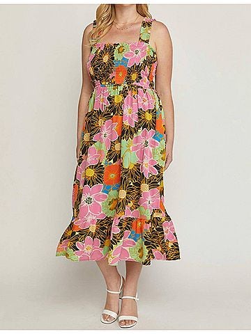 Entro Floral Smocked Midi Dress (view 2)