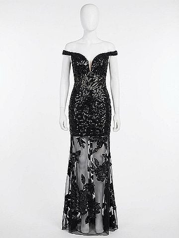 Jovani Tulle Off Shoulder Sheer Gown (view 1)