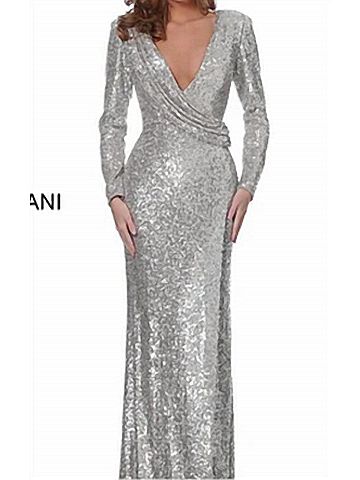 Jovani Long Sleeve Sequin Fitted Evening Gown (view 2)