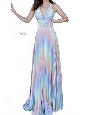 Jovani Rainbow Pleated Gown (view 2)