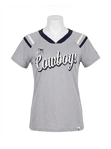 Starter Womens Dallas Cowboys V-Neck Striped Sleeve Shirt (view 1)