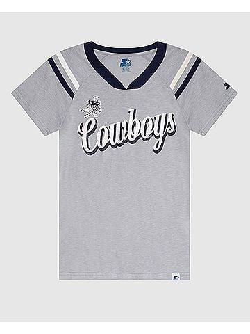 Starter Womens Dallas Cowboys V-Neck Striped Sleeve Shirt (view 2)