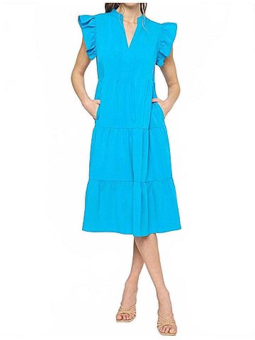 Entro Ruffled Pocket Tiered Midi Dress (view 2)