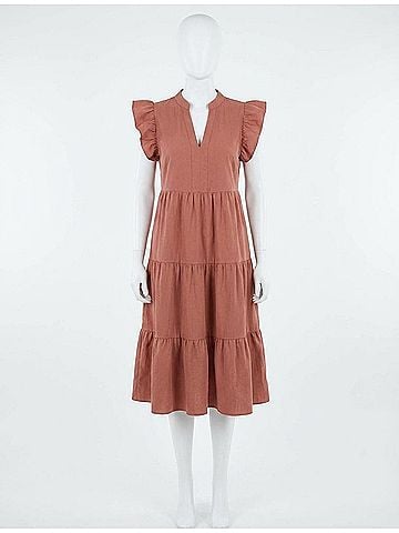 Entro Ruffled Pocket Tiered Midi Dress (view 1)