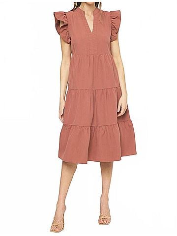 Entro Ruffled Pocket Tiered Midi Dress (view 2)