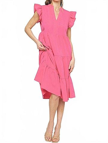 Entro Ruffled Pocket Tiered Midi Dress (view 2)