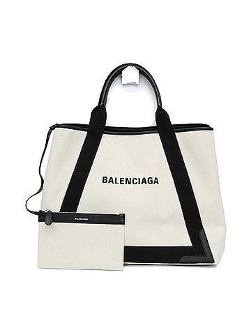 Balenciaga Balenciaga Navy Cabas M 339936 Men,Women Canvas,Leather Handbag,Tote Bag Black,Off-white (view 1)