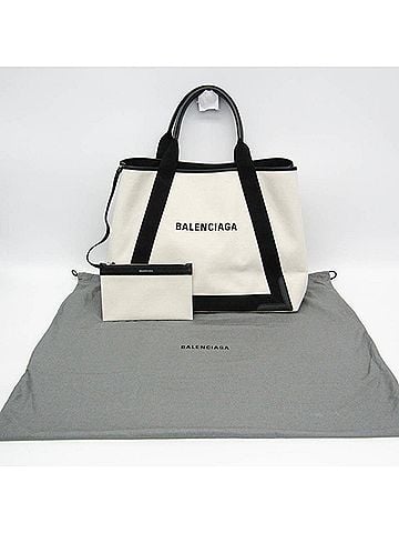 Balenciaga Balenciaga Navy Cabas M 339936 Men,Women Canvas,Leather Handbag,Tote Bag Black,Off-white (view 2)