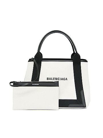 Balenciaga Balenciaga Navy Cabas S 339933 Women's Canvas,Leather Handbag Black,Off-white (view 1)