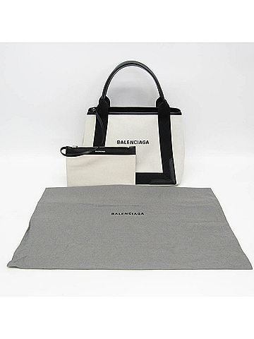 Balenciaga Balenciaga Navy Cabas S 339933 Women's Canvas,Leather Handbag Black,Off-white (view 2)