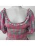 LoveShackFancy 100% Cotton Plaid Pink Green T-Shirt Size S - photo 6