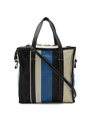 Balenciaga BALENCIAGA Bazaar Shopper Tote Bag Shoulder Leather Stripe Black White Blue 443096 (view 1)