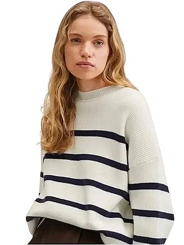 Mango Cream Mockneck Sweater With Navy Stripes Casual Sweaters (view 1)