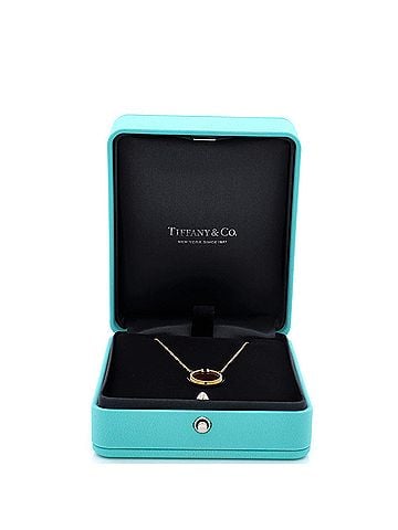 Tiffany & Co. T Circle Pendant Necklace 18K Yellow Gold with Carnelian and Diamonds Large (view 2)
