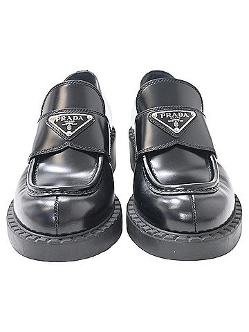 Prada Prada Brushed Platform Loafers in Black Leather (view 2)