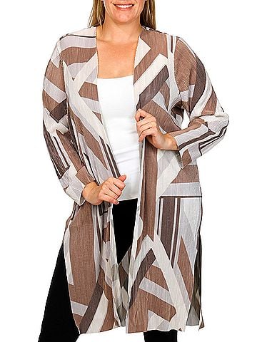 Cyrus Geometric Open-Front Duster Cape Long Sleeve Blouse (view 1)