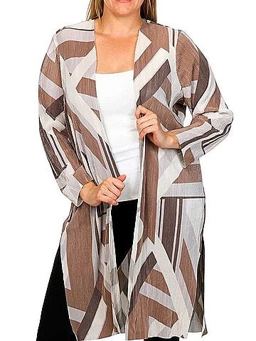 Cyrus Geometric Open-Front Duster Cape Long Sleeve Blouse (view 1)
