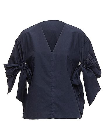 Delpozo DELPOZO navy cotton knot tie sleeves V neck relaxed top FR36A S (view 1)