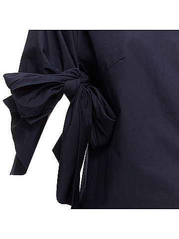 Delpozo DELPOZO navy cotton knot tie sleeves V neck relaxed top FR36A S (view 2)