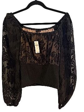 Anthropologie Current Air Smocked Lace Blouse Long Sleeve T-Shirt (view 1)