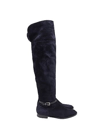 Burberry Burberry Buckled Accent Knee-High Boots in Navy Blue Suede (view 1)
