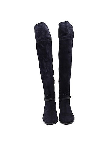 Burberry Burberry Buckled Accent Knee-High Boots in Navy Blue Suede (view 2)