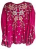 Johnny Was 100% Rayon Aztec Or Tribal Print Graphic Solid Tropical Floral Pink Yellow Blue Long Sleeve Blouse Size S - photo 2