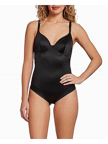 Nicole Miller Shiny Micro Shaping Underwire Bodysuit in Black (view 2)