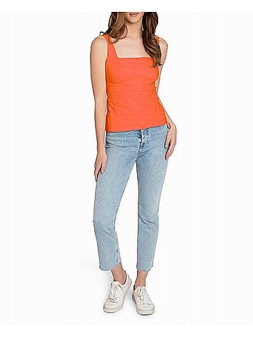 Nicole Miller Cotton Metal Square Neck Cami in Coral (view 2)