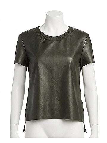 Nicole Miller Leather T-Shirt in Army Green (view 1)