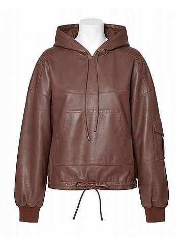 Nicole Miller Leather Space Hoodie in Brown (view 1)