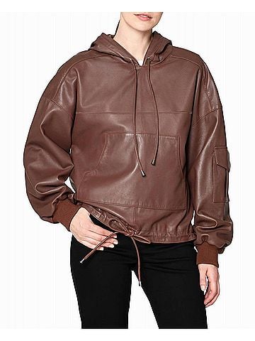 Nicole Miller Leather Space Hoodie in Brown (view 2)