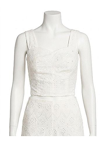 Nicole Miller Embellished Eyelet Crop Top in White (view 1)