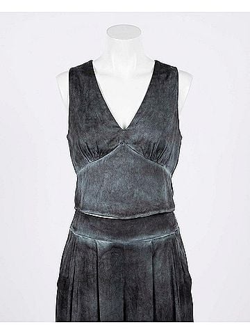 Nicole Miller Garment Dyed V-Neck Top in Black (view 1)