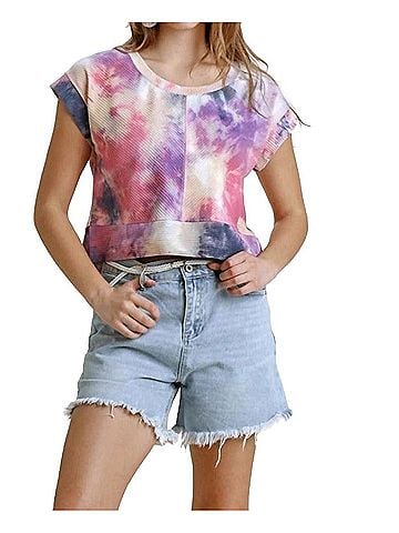 Umgee Tie Dye Ribbed Crop Top in Multi (view 2)