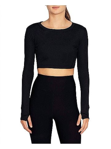 Nicole Miller Cropped Active Long Sleeve Top in Jet Black (view 2)